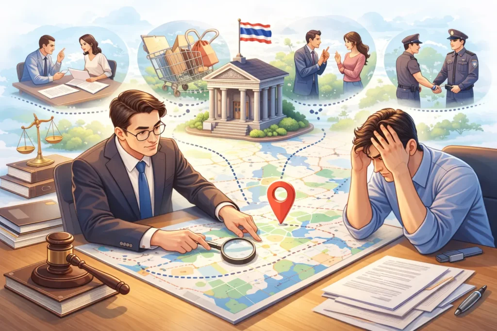 อนเริ่มดำเนินคดีทุกครั้ง ควรปรึกษาทนายความเพื่อวิเคราะห์เขตศาลที่ถูกต้อง