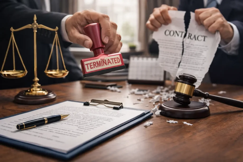 สัญญาว่าจ้างสำนักงานกฎหมาย เงื่อนไขการยกเลิกสัญญา